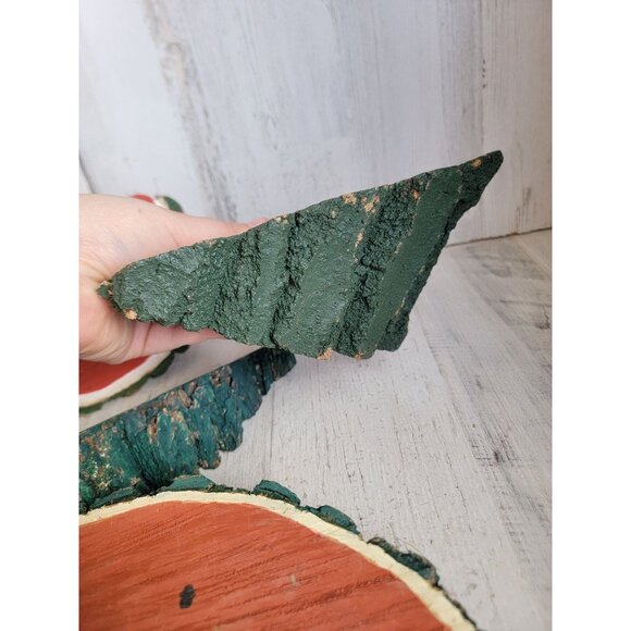 Vintage folk art bark wooden watermelon fruit piece set decor summer home - Picture 12 of 12